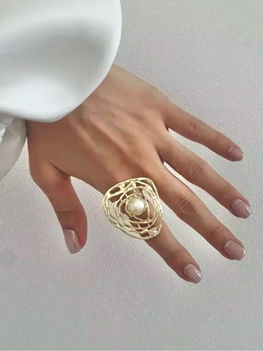 Gold Pearl Statement Ring